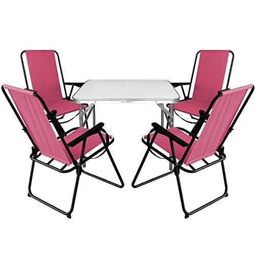 Multistore 2002 5tlg. Campingmöbel Set Aluminium Klapptisch 75x55cm + 4X Campingstühle Pink, klappbar inkl. Schultergurt, Gartenmöbel Campinggarnitur