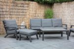 lifestyle4living Lounge Gartenmöbel Set aus Aluminium in grau. Gartenstühle und Bank inkl. Sitzkissen, Keramik-Tischplatte, wetterfest. Ideal für Garten und Terrasse.
