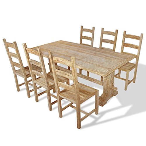 vidaXL Teak Massivholz 7-tlg. Essgruppe Sitzgruppe Esstischset Tisch mit Stühlen