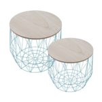 2er Set Moderner Couchtisch Beistelltisch STORAGE blau Aufbewahrungsfach mit Eiche Ablage Aufbewahrungskorb mit Holzdeckel Deckel Korb Aufbewahrung Tische