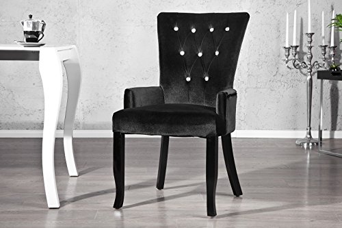 Invicta Interior Design Stuhl Barocco mit Armlehne Samtstoff schwarz mit Strasssteinen