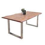 Massiver Baumstamm Tisch GENESIS 200cm Akazie Massivholz Baumkante Esstisch mit Kufengestell aus Edelstahl Holztisch