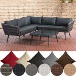 CLP Polyrattan Eck-Loungeset SKARA I Grau-meliert I Gartenlounge Flachrattan I Eckgarnitur & Glastisch I 1,25mm Rattandicke I 5 Sitzplätze