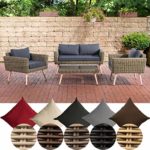 CLP Polyrattan Loungeset Kiruna I Natura I Gartenlounge Rundrattan I Sofa & 2X Sessel & Glastisch I 5mm Rattandicke