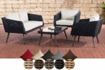 CLP Polyrattan Loungeset TROSA I Schwarz I Gartenlounge Rundrattan I Sofa + 2X Sessel + Glastisch I 5mm Rattandicke