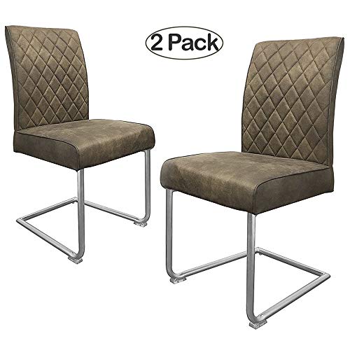 Ambiendi 2er Set Esszimmerstühle Stühle PU Leder Grau-Beige Nickel-Metallgestell Vintage Freischwinger Schwingstuhl