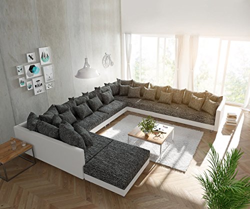 DELIFE Couch Clovis modular - Ecksofa, Sofa, Wohnlandschaft & Modulsofa (Schwarz/Weiss, Sofa XXL Rechts mit Hocker)