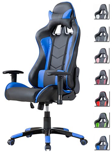Delman Gaming Stuhl Bürostuhl Racing Stuhl Schreibtischstuhl Ergonomische Design 02-1004 (Schwarz-Blau)