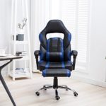 HENGMEI Racer Gaming Stuhl Bürostuhl Ergonomisch Chefsessel Schreibtischstuhl Drehstuhl Computerstuhl mit Fußstütze (Schwarz-Blau Fußstütze)