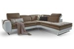 Moebella Designer Ecksofa Prato Weiß Taupe Wohnlandschaft XXL Couch Sofa Kopfstützen verstellbar Steppungen (Standard)