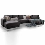 Moebella Designer Wohnlandschaft Baltimore XXL U-Form Ecksofa Stoff grau anthrazit Sofa Couch mit Ottomane (Anthrazit, Standard)