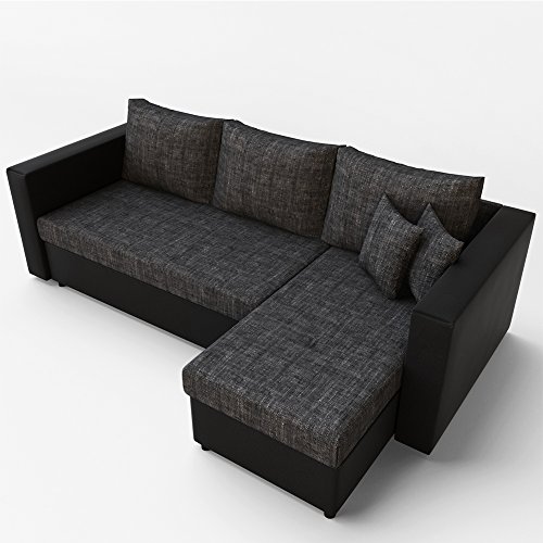 OSKAR Ecksofa mit Schlaffunktion Grau Schwarz - Stellmaß: 224 x 144 cm Liegemaß: 200 x 140 cm - Sofa Couch Schlafcouch Schlafsofa Eckcouch