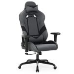 SONGMICS Bürostuhl Gaming Stuhl Chefsessel ergonomisch mit Verstellbare Armlehnen, Kopfkissen Lendenkissen 66 x 72 x 124-132 cm Grau-Schwarz RCG13G