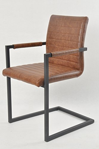 SalesFever Stilvoller Armlehnstuhl Alessia in hellbraun, Stuhl in elegantem Design, Esszimmerstuhl mit Kunstleder bezogen, schwarz lackiertem Fuß, 2er Set