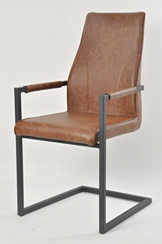 SalesFever Stilvoller Armlehnstuhl Giada in hellbraun, Stuhl in elegantem Design, Esszimmerstuhl mit Kunstleder bezogen, schwarz lackiertem Fuß, 2er Set