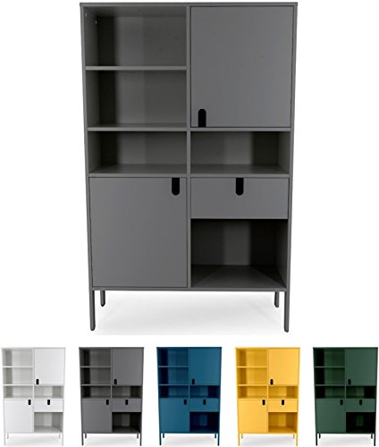 Tenzo 8563-014 UNO Designer Highboard 2 Türen, 1 Schublade, Grau lackiert, MDF + Spanplatten, matt Soft-Close Funktion, 176 x 109 x 40 cm (HxBxT)