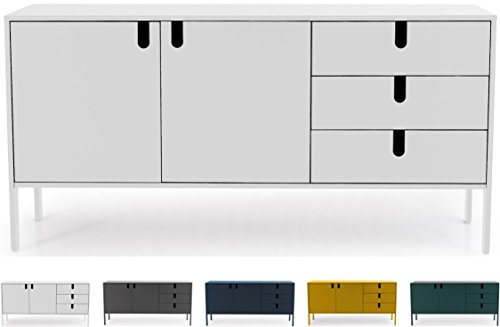 Tenzo UNO 8555-001 Designer Sideboard 2 Türen, 3 Schubladen Lackiert, MDF + Spanplatten, matt Soft-Close Funktion, Weiss, 86 x 171 x 46 cm (HxBxT)
