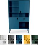 Tenzo UNO 8563-023 Designer Highboard 2 Türen, 1 Schublade Lackiert, MDF + Spanplatten, matt Soft-Close Funktion, Petrol Blau, 176 x 109 x 40 cm (HxBxT)