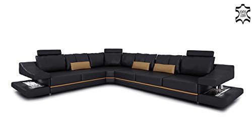 Wohnlandschaft Ledercouch schwarz braun Ecksofa Ledersofa Eckcouch Leder Sofa Couch L-Form mit LED-Licht Beleuchtung Designsofa STUTTGART