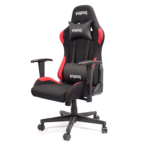 iprotect Gaming-Stuhl – Schreibtisch- und Bürostuhl für Gamer mit Stoffbezug in Schwarz-Rot|Belastbarkeit bis zu 200 kg