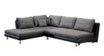 Cavadore Polsterecke Loungines / Schlafsofa mit Bettkasten im jungen und modernen Design / Eleganter Materialmix aus Strukturstoff und Kunstleder / Inkl. drei Rückenkissen / Ottomane links /  282 x 79 x 222 /  Dunkelgrau - Schwarz