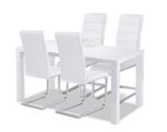 agionda Esstisch + Stuhlset : 1 x Esstisch Göteborg 140 Hochglanz Weiss + 4 Freischwinger Weiss