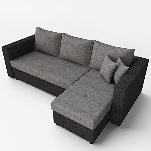 OSKAR Ecksofa mit Schlaffunktion Grau Schwarz - Stellmaß: 224 x 144 cm - Liege-Fläche: 200 x 140 cm - Sofa Couch Schlafsofa Polsterecke Bettfunktion