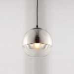 Pointhx Moderne Runde Glas Pendelleuchten Silber E27 1-Light Edison Hängelampe Höhenverstellbar Kronleuchter für Lager Restaurant Küche Deckenbeleuchtung
