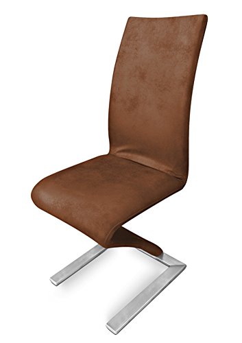 SAM® Freischwinger Stuhl SAM - 2175 in Wildleder Optik Fuß Edelstahl modernes geschwungenes Design Textil Bezug braun
