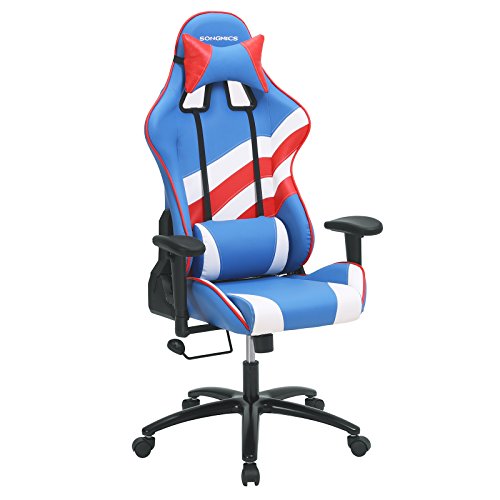 SONGMICS Bürostuhl Racing Stuhl Gamingstuhl mit hoher Rückenlehne Formschaum gepolsterte Sitzschale Verstellbare Kopfkissen und Lendenkissen
