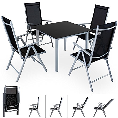 Deuba® Alu Sitzgruppe Sitzgarnitur Gartengarnitur Tischplatte aus Glas + klappbare und neigbare Stühle Modellauswahl