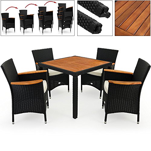Deuba Poly Rattan Sitzgruppe mit Armlehnen und Tischplatte aus Akazie 4+1/6+1/8+1