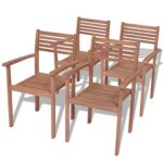 Festnight 4er Set Gartenstuhl Essstuhl aus Teak Stapelbar
