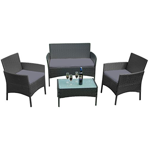 LARS360 Poly Rattan Gartenmöbel-Set Sofa Garnitur Sitzgarnitur Lounge Sitzgruppe mit 3 Sofa und Tisch für Garten