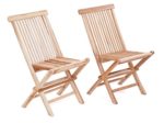 MACO Import 2er Set Teak Klappstuhl ohne Armlehnen Gartenstuhl Holzstuhl naturbelassen, strapazierfähig, angenehmer Sitzkomfort, montiert