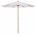 Outsunny® Sonnenschirm Holzschirm Gartenschirm Balkonschirm Kurbelschirm, Pappel, Grau/Creme, Φ2.7x2.45m/200x150x230cm