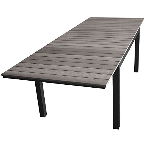 Wohaga Aluminium Gartentisch ausziehbar 200/250/300x95cm mit Polywood-Tischplatte Gartenmöbel Schwarz/Grau