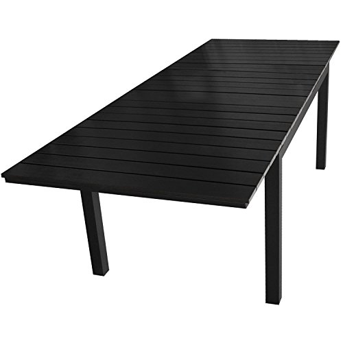 Wohaga Aluminium Gartentisch ausziehbar 200/250/300x95cm mit Polywood-Tischplatte Gartenmöbel Schwarz/Schwarz
