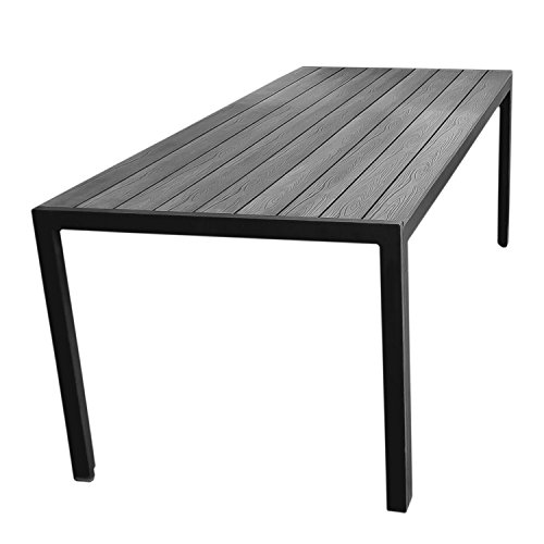 Wohaga® Aluminium Gartentisch mit robuster Polywood-Tischplatte, Holzprägung, Schwarz/Grau, 205x90cm, Terrassenmöbel Gartenmöbel