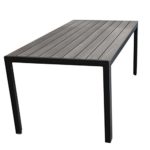 Wohaga® Aluminium Gartentisch mit robuster Polywood-Tischplatte, Schwarz/Grau, Holzprägung, 150x90cm / Terrassentisch
