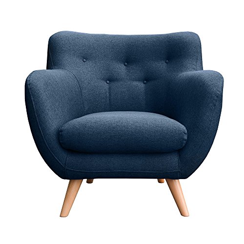 myHomery Sessel Adele gepolstert - Polsterstuhl für Esszimmer & Wohnzimmer - Lounge Sessel mit Armlehnen - Eleganter Retro Stuhl aus Stoff mit Holz Füßen -