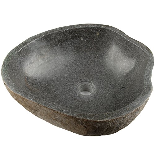 Divero Naturstein Hand-Waschbecken Aufsatzwaschbecken Vulkanstein Andesit Findling grau Ø ca. 33 - 45 cm, Gewicht: 16 bis 30 kg