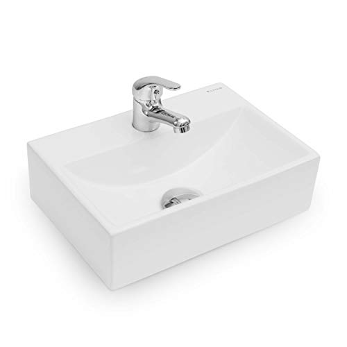 Vilstein Mini-Waschbecken für Bad, Gäste WC, Hänge- oder Aufsatzwaschbecken aus Keramik, klein, eckig, weiß