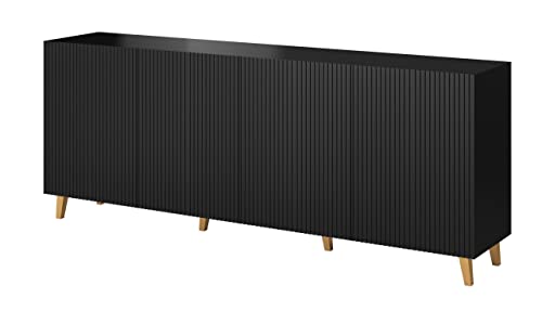 Kommode Pafos 200 cm Sideboard Schrank 4 türiger Wohnzimmerschrank (Schwarz)