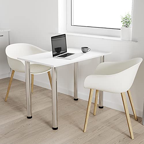 mikon 80x60 | Esszimmertisch - Esstisch - Tisch mit Chrombeinen - Küchentisch - Bürotisch | Weiss