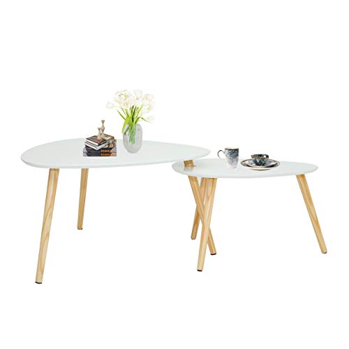 Couchtische Sofatisch 2er Set Beistelltische Wohnzimmertisch skandinavisch Kaffeetisch Satztisch für Wohnzimmer Schlafzimmer Minimalismus HWB06-HOL Weiß