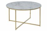 AC Design Furniture Antje Couchtisch Rund, Ø: 80 x 45 cm, Marmoroptik Weiß/Gold, Glas/Metall, 1 Stk
