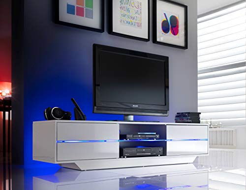 Robas Lund Lowboard Weiß Hochglanz TV Möbel mit LED Farbwechselbeleuchtung, 40 x 160 x 36 cm