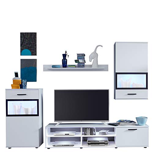 trendteam smart living Wohnzimmer Anbauwand Wohnwand Swing, 231 x 182 x 38 cm in Weiß mit viel Stauraum