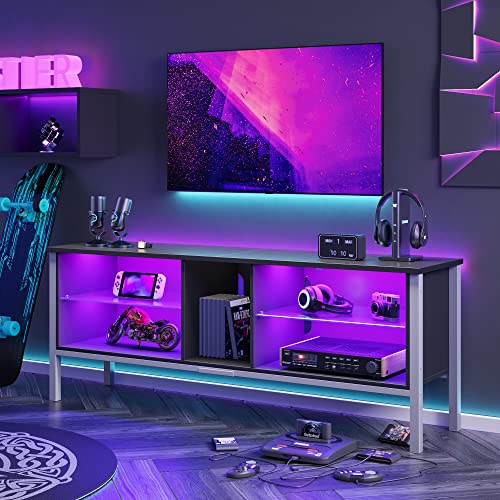 Bestier Entertainment Center Gaming-TV-Ständer für 160CM Fernseher mit LED-Licht Moderne TV-Medienkonsole mit Glasböden, Marmor